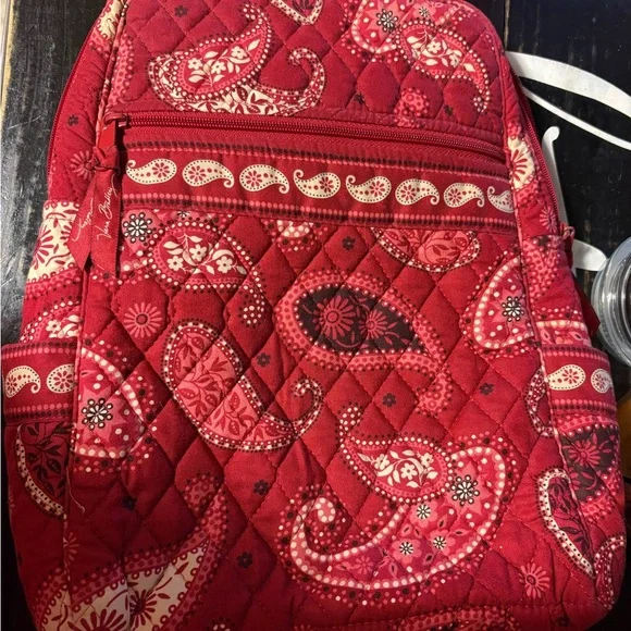 Vera Bradley Red Paisley Quilted Backpack - Picture 1 of 3